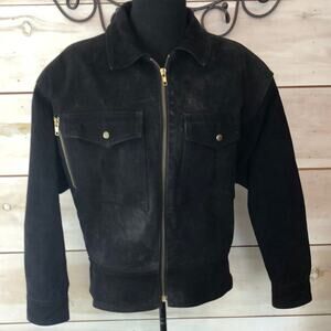 Moto style womens leather suede jacket Vintage 90s black short size 9